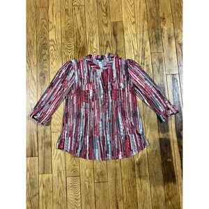Ava Grace Size‎ S Tunic Shirt Red Gray Vertical Stripe 3/4 Sleeve
